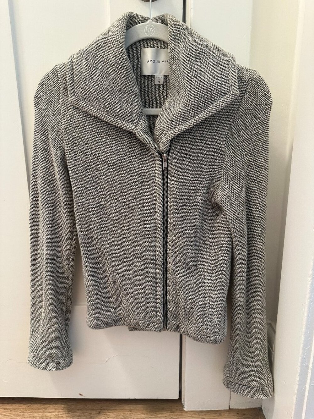 Amour Vert Grey Black Tweed Knit Zip Jacket - Size XS - Sustainable Brand - EUC